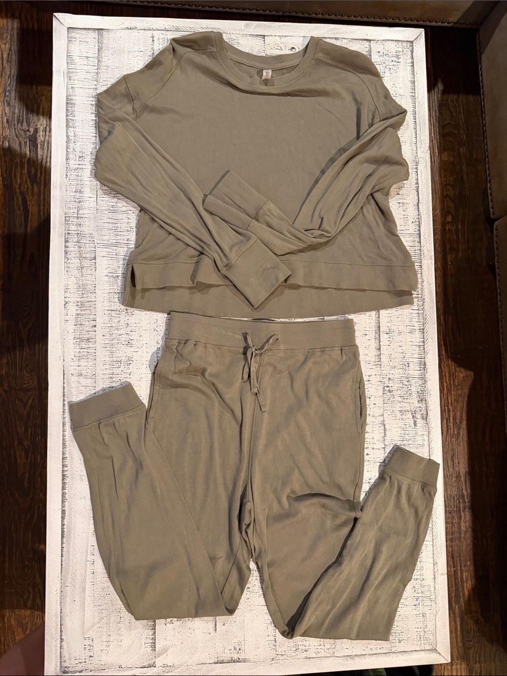Mono B:Oh So Comfy Olive’ish Taupe Crewneck Lightweight Sweatshirt & Joggers Set